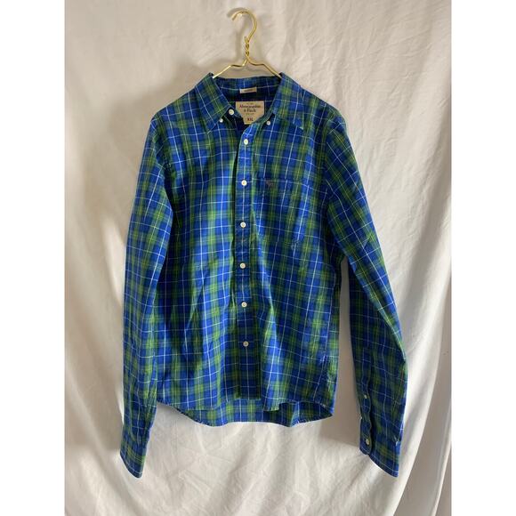 Abercrombie and Fitch Men’s button down muscle green plaid shirt Medium - Picture 1 of 8